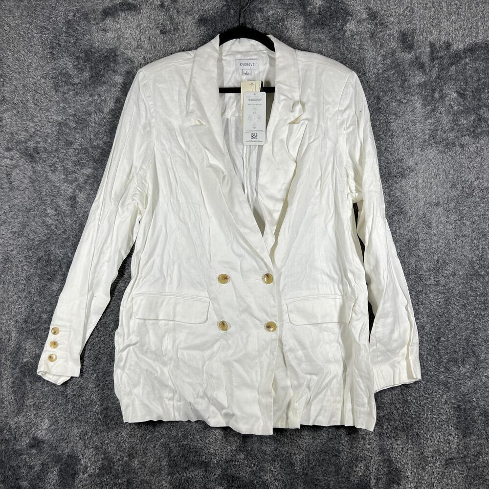 Evereve Blazer Womens L White Alexa Double Breasted Linen Lyocell